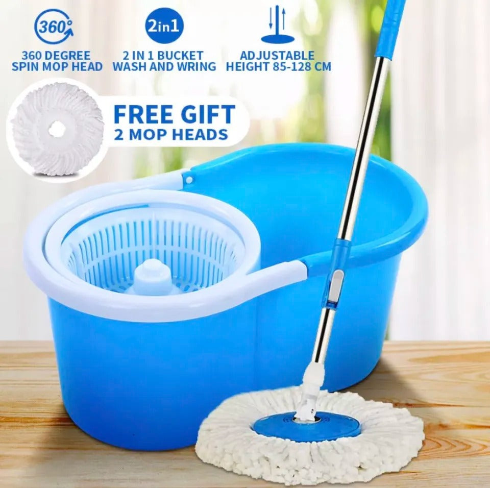 360° Rotating Spin Mop with Bucket - 2 Microfiber Cloth Refill Included