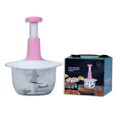 2L Multi-Function Hand-Push Chopper - Large Capacity Manual Food Processor For Efficient Chopping, Mixing, And Preparation In The Kitchen