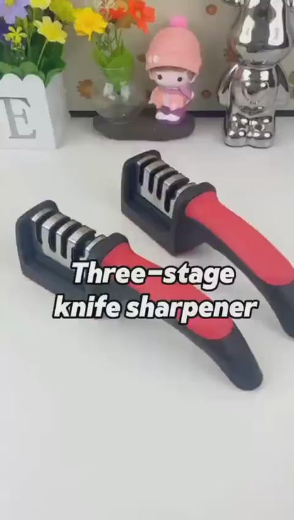 3 Stage Kitchen Knife Sharpener – Manual Knife Sharpening Tool with Non-Slip Base